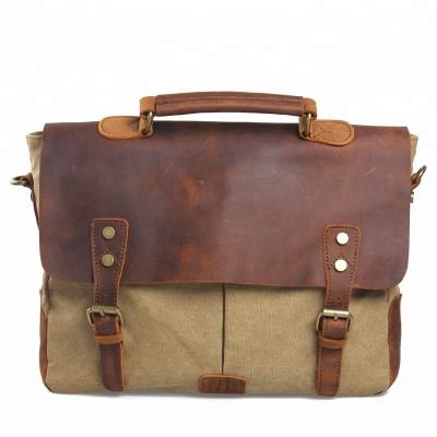 China With Handle Canvas With Leather Vintage Messenger Shoulder Men Satchel Laptop Briefcase Bag FS719 for sale