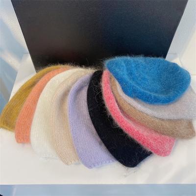 China Winter JOINT Pure Color Rabbit Angora Wool Knit Hat Custom Beanie for sale