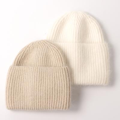 China New JOINT Rabbit Wool Large Winter Cuff Custom Beanie Knit Hat For Women for sale