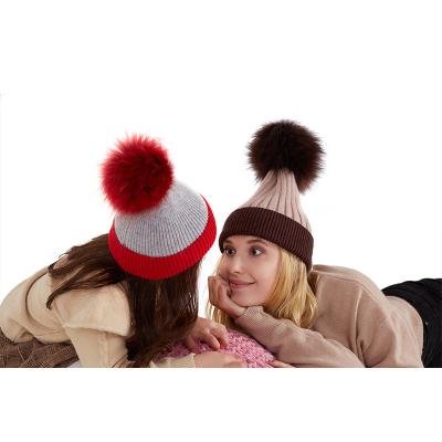 China Hot Selling COMMON Two Tone Angora Wool Mommy And I Hat Beanie With Pom for sale