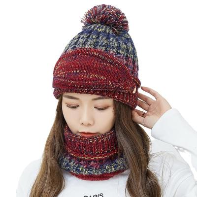 China COMMON Removable Riding Thicken Crochet Hat Winter Pompom Set Wool Ball Knitted Earflap Scarf Recycling Hats for sale