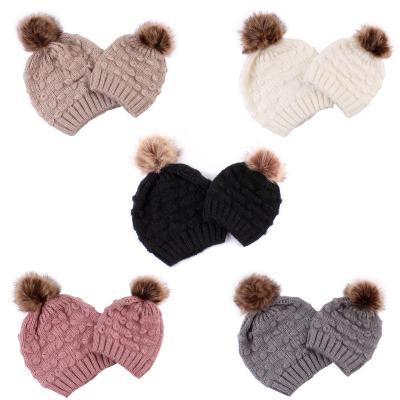 China Plush Fall Beanies Baby Knitted Beanies Girls Cloth Hat 100 Cotton Baby Fall Mommy and Me Beanies for sale