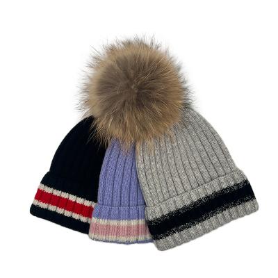 China Women's COMMON Striped Kids Winter Wool Pompom Australian Beanie Hat for sale