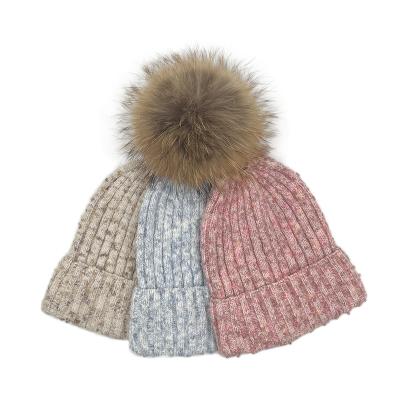 China Winter JOINT Women's Cheap Special Yarn Knit Pom Pom Beanies for sale