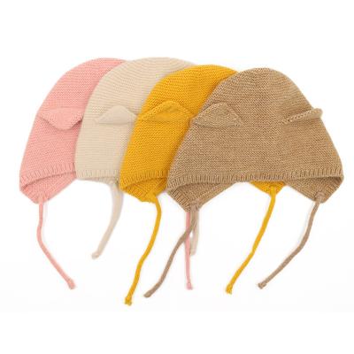 China Cute Plush Child Earflat Hats Fall With Ears Knitted Beanie for sale