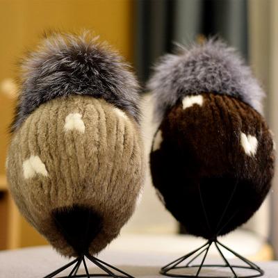 China New Style BN210148 COMMON Style Pompom Knitted Hat Mink Fox Fur Ball Winter Hats Unisex Knitted Hat for sale