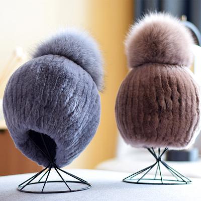 China BN210150 COMMON Wholesale Circular Knitting Machine Rex Fox Fur Ball Knit Hat Winter For Brand Unisex Winter Hat for sale