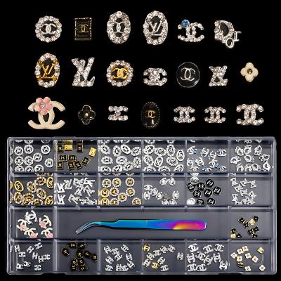 China Easy Apply Brand Logo Metal Alloy Nail Art Rhinestone Charm 3D Nail Art Jewelry Decoration Accessories for Nails for sale