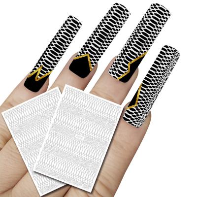 China Easy Apply New Design 12pcs/set Snakeskin Pattern 3d Nail Stickers Shiny Art Reseau Manicure Wraps Nail Art Decorations Decals for sale