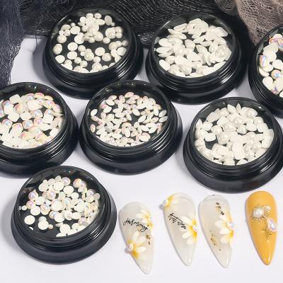 China Non-toxic Korean mixed ornaments nail Art Pearl White ab flat semicircular shaped pearl pressed on nail for sale