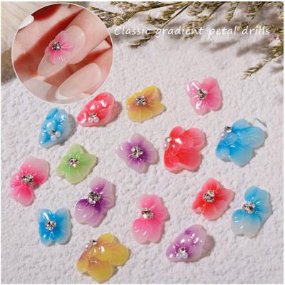 China Kawaii Resin Nail Charms Popular/New Fashion Design Engraved Acrylic 3d Flower With Rhinestone Nail Stickers Decal Jewelry Accessories for sale