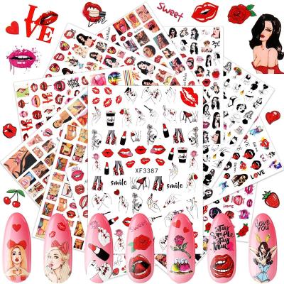 China Non-Toxic Girl Nail Art Winter Fashion 5d Nail Sticker Manicure Decoration Self Adhesive Decals Sticker Manicure Designs Lips for sale