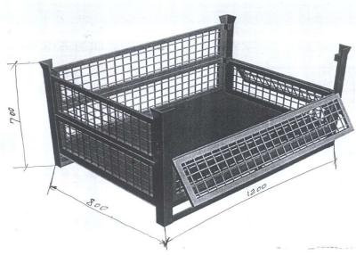 China Movable Steel Pallet Cages 0.6 Cubic Meter Volumn Drop Gate Brake Wheels for sale