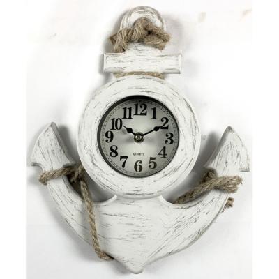 China Antique Style Creative Retro Anchor Shape Wooden Wall Clock Quartz Clock Movements for sale