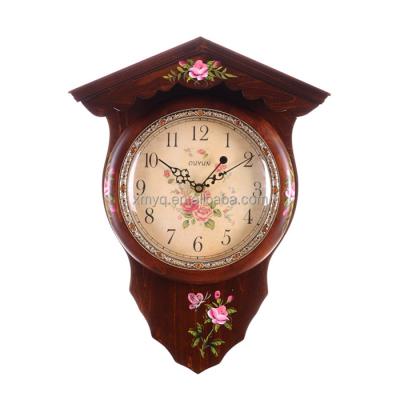 China China Wood Craft Wooden Wall Clock Elegant Hand Painted Wall Clock for sale