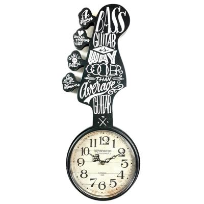 China Antique Style Guitar Shape Finger Pendulum Vintage Metal Wall Clock Decor Clock For Club Home Decor for sale