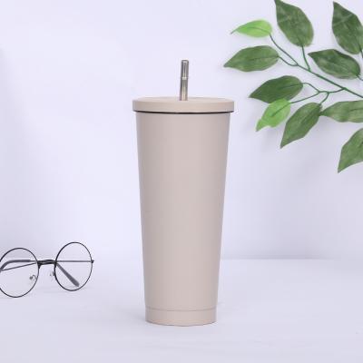 China Sustainable Stainless Steel 16oz Vacuum Flask Tumbler Coffee Mug Vacuum Cup With Straw Water Bottle for sale