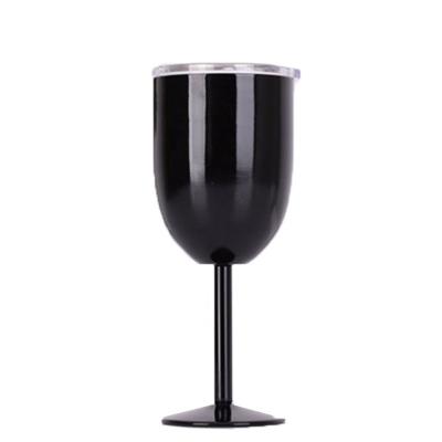 China Double Wall 10oz Stainless Steel Metal Wine Cups Goblet Viable Unbreakable Insulated Wine Glass With Lid Wine Tumbler for sale