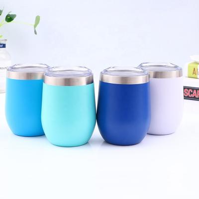 China Sustainable 12oz Insulated Tumbler Cups Double Wall Stainless Steel Wine Tumbler With Lid Coffee Mug Vacuum Stemless Wine Glasses for sale