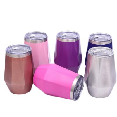 China Double Wall 12oz Diamond Shaped Disposable Insulated Stainless Steel Wine Tumbler Coffee Mug With Lid for sale