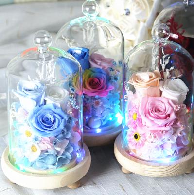 China Durable and Natural Touch Factory Supply Rose Glass Dome High Quality Glass Rose LED Light Glass Flower for sale