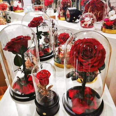 China Durable and Natural Preserved Touch Christmas Gift Rose Luxury Red Rose in Glass Dome Handmade Natural Rose for sale