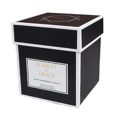 China Handmade Luxury Custom Logo Hot Stamping Black Lid and Base Paper Packaging Box Candle Gift Boxes with Empty Votive for sale