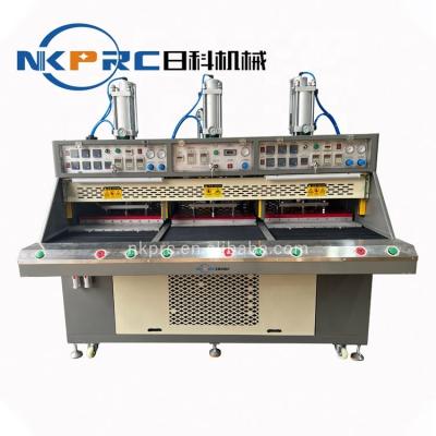 China Shoes Uppers Assembling NKPRC RK-450 Three Station Slide Table Three In One Two Heat And One Cold Embossing Machine Shoemaking Machine for sale