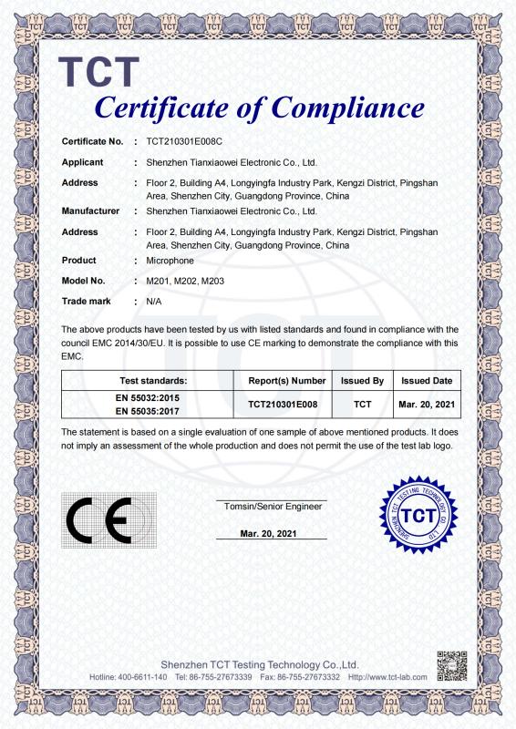 CE - Shenzhen Tianxiaowei Electronic Co., Ltd.