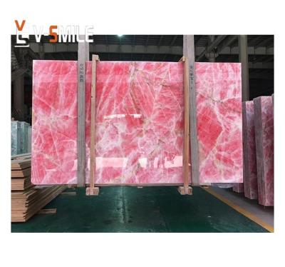 China Modern Translucent Pink Marble Cladding Panel Match Book Match Book Onyx Stone Transparent Marmor Stone Onix Tiles Pink Slab for sale