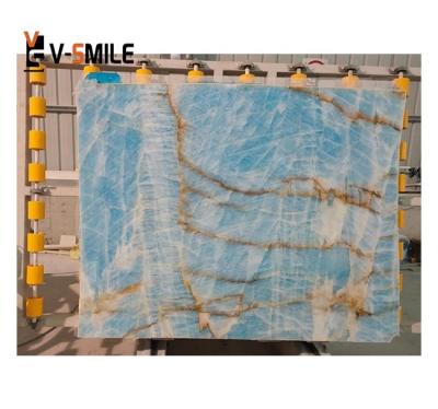 China Modern Translucent Natural Onyx Blue Marble Background Wall Plate Ice Age And Floor Tile Countertops for sale