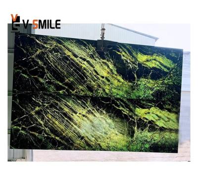 China Bookmatched Modern Luxury Green Natural Stone Clot Stone Slabs Background Wall Dining Room Table Reception Hotel Villa Decor for sale