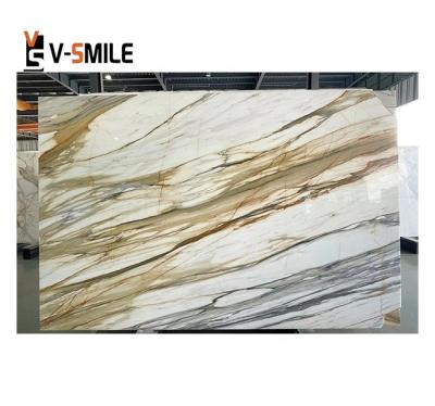 China Modern Calacatta gold borghini paonazzo porcelain Calcutta Carrara white marble with yellow/gold/orange oro large veins slab for sale