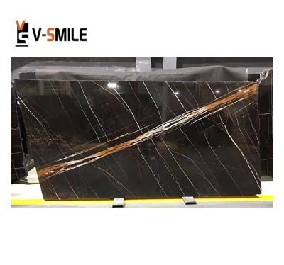 China Modern New Product Polished Black Stone Cheap Price Black Marble With White And Gold Veins Slab Laurent Black Gold Marble for sale