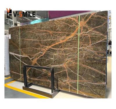 China Indian Modern Natural Green Marble Slab Customized Cafe Dining Table Rainforest Green Marble for sale