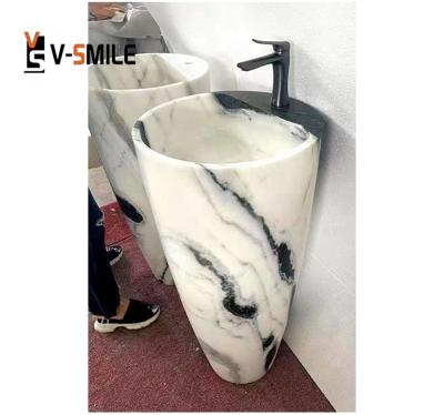 China Modern Popular White Marble Natural Panda White Marble with Black Veins for Wash Basin and Bathtub for sale