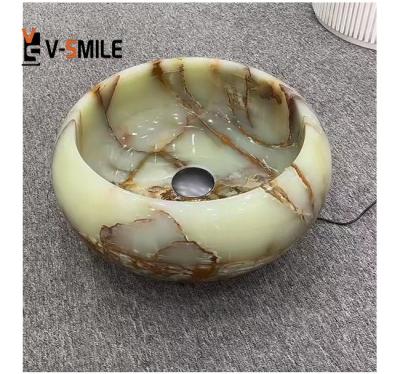 China Modern Natural Green Onyx Stone Wash Basin Onyx Marble Wash Basin for sale