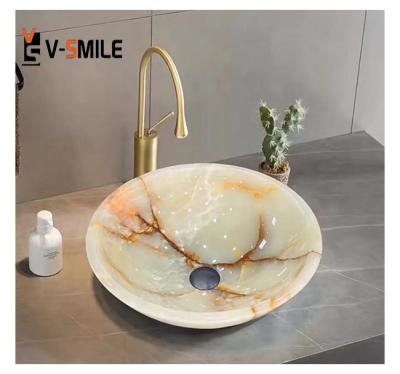 China Wholesale Modern Luxury Stone White Onyx Bathroom Vanity Basin Stone Sink for sale