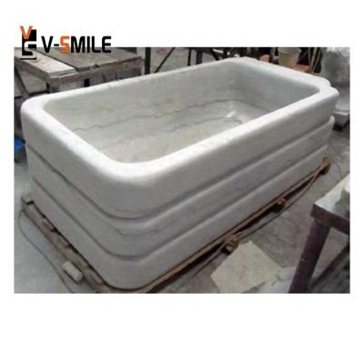 China Modern Hand Carved Luxury Natural Marble Freestanding Solid Stone Outdoor Bathtub for sale