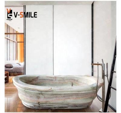 China Modern Round Marble Stone Bathtub For Bathroom Hand Carved Solid Stone Freestanding Bathtub for sale