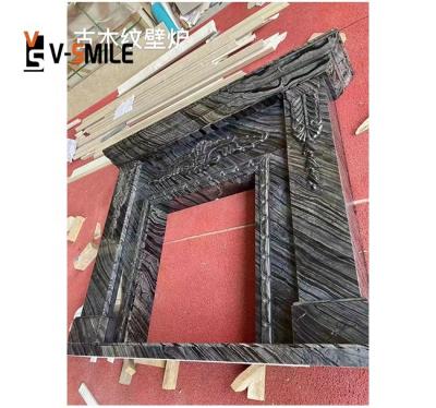 China Modern Antique Wood Wall And Bathroom Tile Black Polished Floor Designs Fireplace Marble Mantel for sale