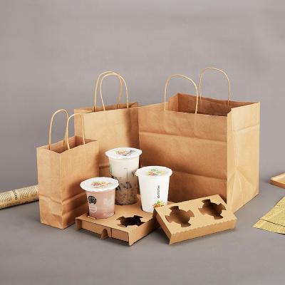 China Disposable Corrugated Materials Takeaway Coffee Paper Cup Holder Milk Tea Food Packaging Recycled Paper Corrugated Bag for sale