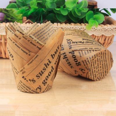 China Recycled Materials Hot Tulips Cake Paper Cup Newspaper Fire Style Cupcake Liner Baking Cup For Wedding Party Oilproof Cake Wrapper for sale