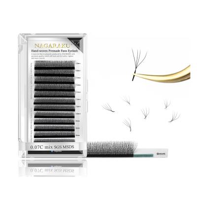 China NAGARAKU Natural Eyelash Extension 4D Premade Fans YY Lash Volume 0.07 W Easy Fanning Mink Lashes Private Label Bulk Wholesales for sale