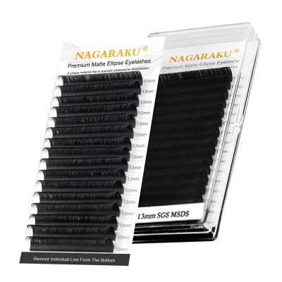 China Synthetic Flat Hair Ellipse Eyelash Extensions Matte Black Split Tips NAGARAKU 0.15 0.20 Since C D Curl Natural Light 16 Rows Tray Large for sale