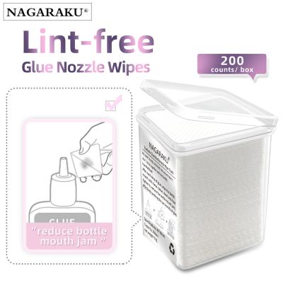 China Lint Free Glue Nozzle Wipes NAGARAKU 200 Count Eyelash Extension Glue Nozzle Wipes Paper Cotton Pads Bottle Mouth Cleaning Solvent Paper Remover for sale