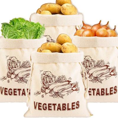 China PUNCH Natural Drawstring Potato Vegetable Bag Organic Canvas Storage Bag Reusable Food Storage Bag for sale