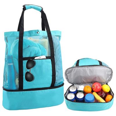 China Fashion Portable Travel Beach Tote Bag Waterproof Foldable Mesh Beach Cooler Bag for sale