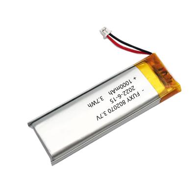 China Toys factory supply lithium battery customization polymer lithium battery rechargeable cell 802070 3.7V 1000mAh for electric products for sale