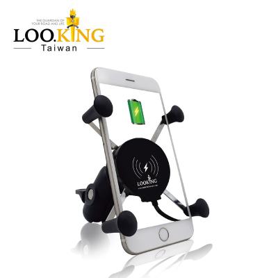 China Aluminum Alloy & 304 Stainless Steel Motorcycle TAIWAN 2-in-1 Phone Holder With Qi Wireless Charger for sale